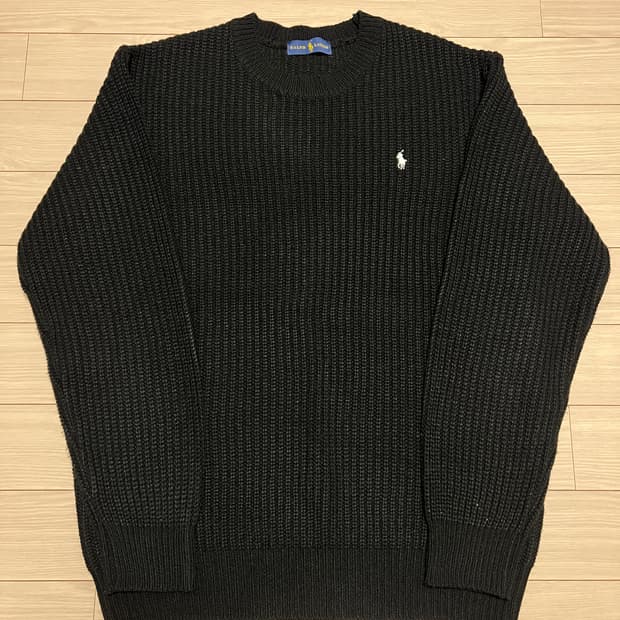 랄프로렌 와플 니트 스웨터 블랙 / 클래식로고