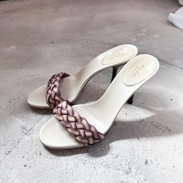 GUCCI strap wood heel mules