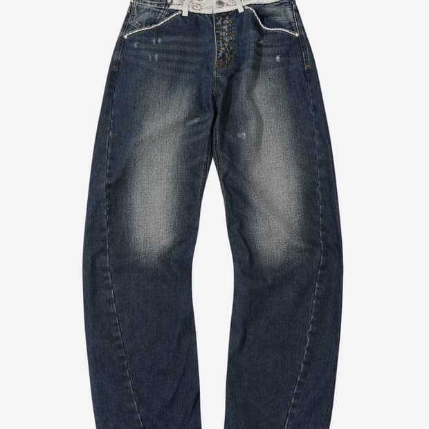 Beaded Waist Denim Pants Indigoblue M