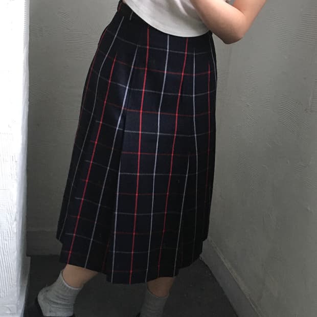 Burberry 버버리 네이비 노바체크 미디 플리츠 스커트