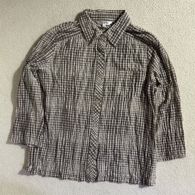 일본빈티지 모리걸 페어리 연브라운 체크셔츠