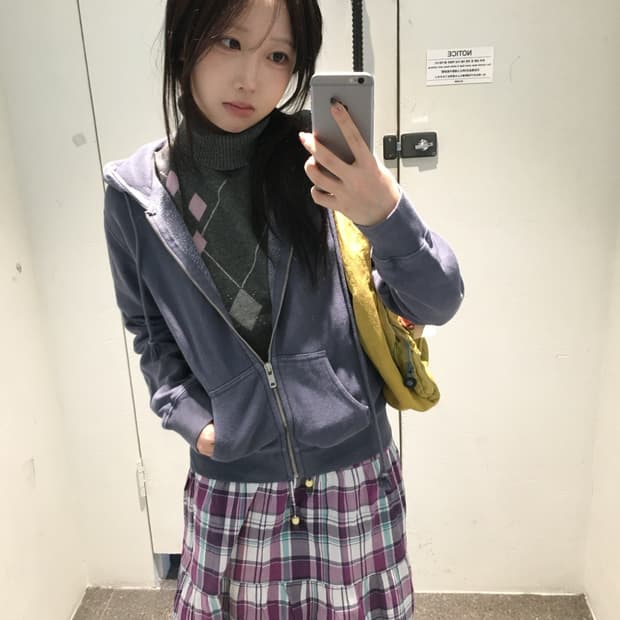 빈티지 아가일 퍼플 체크 정원 코디세트 