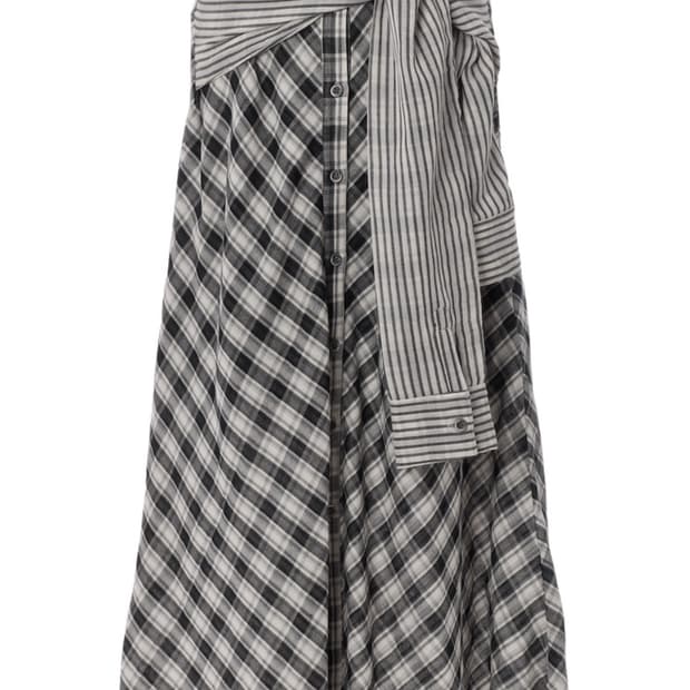 텐스댄스 체크 X 스트라이프 셔츠 스커트 블랙