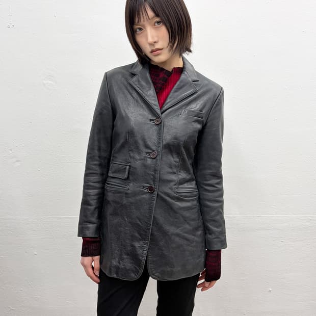 빈티지 카우 레더 블레이저