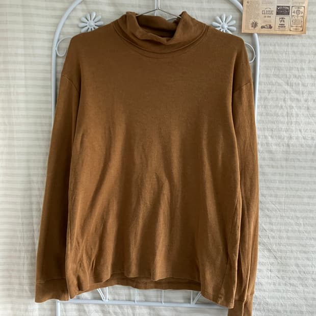 빈티지 카멜 목폴라 티 914 y2k 스트릿 모리 갸루 일본빈티지 펑키 