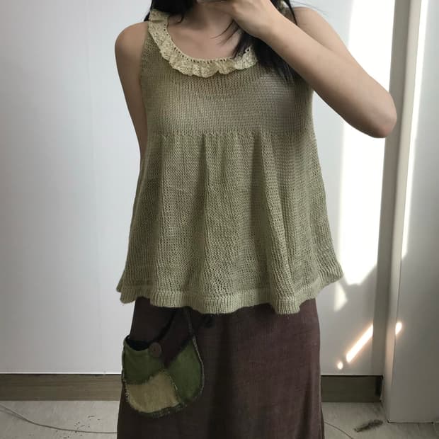 빈티지 프릴 니트 슬리브리스 나시