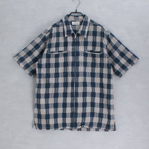 HILL CROP _ check cotton zip up shirt