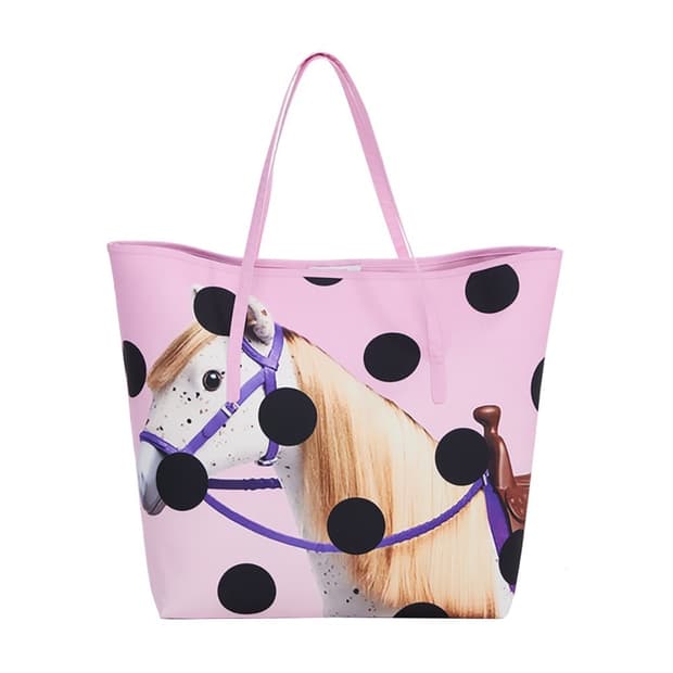 YOSHUYUKI Pink Polka Dot Pony Tote Bag