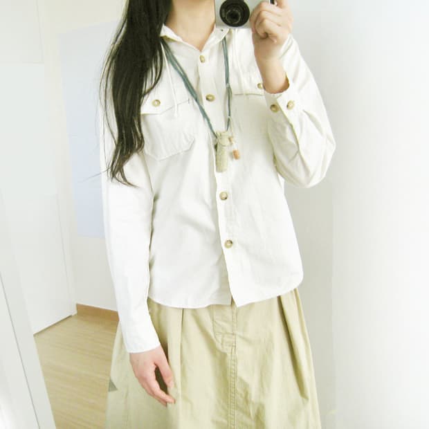 오어슬로우 크림 후드 셔츠 