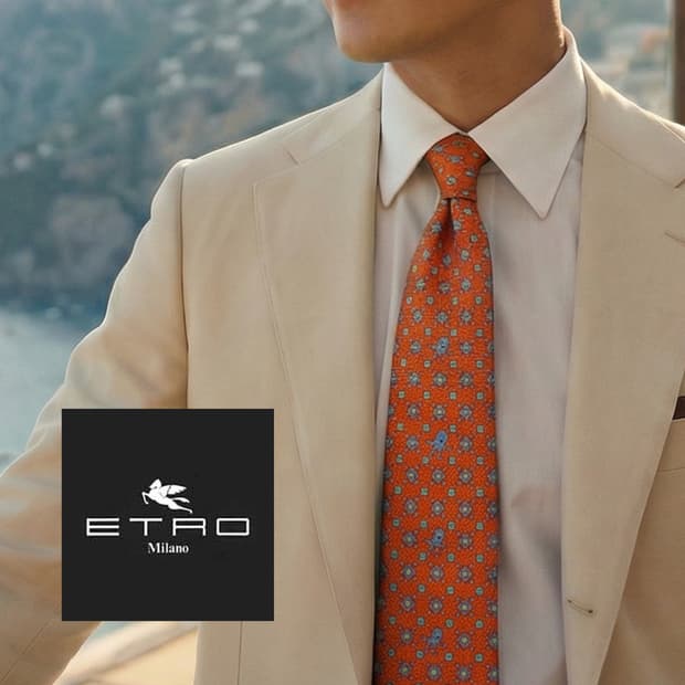 에트로 실크 오렌지 기하 패턴 넥타이 9.6cm A+~A등급 K1865
