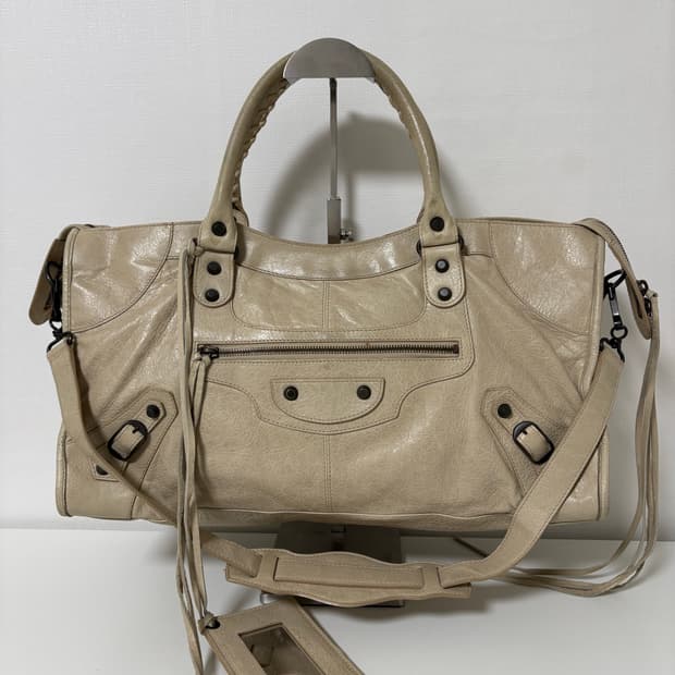 발렌시아가 자이언트 모터백 베이지