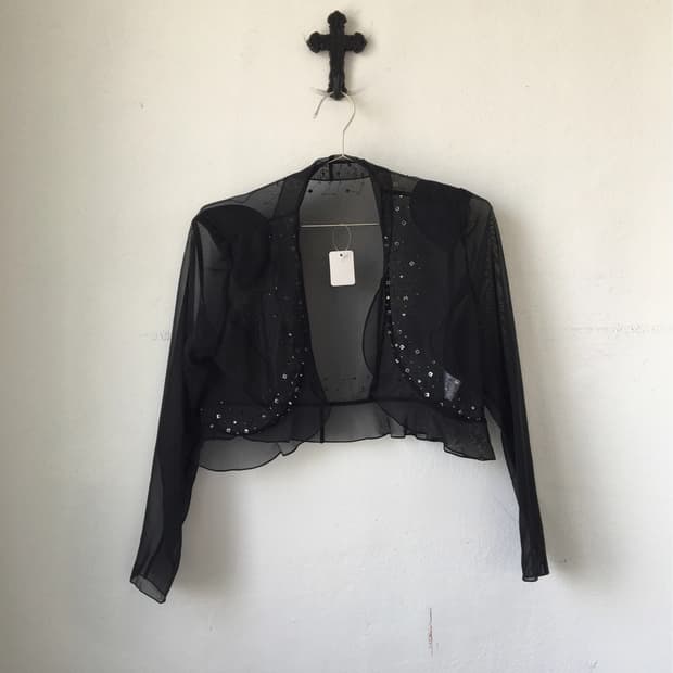 Beads point organza mood open cardigan