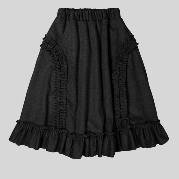 생긴스튜디오 Ruffle Wool Skirt Black