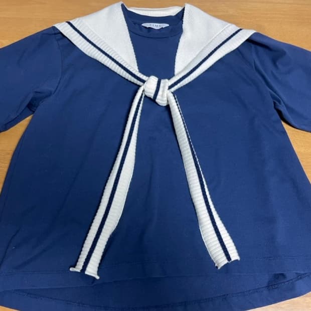 Time 한섬 타임 세일러 니트 카라 네이비 반팔 티셔츠_55 사이즈