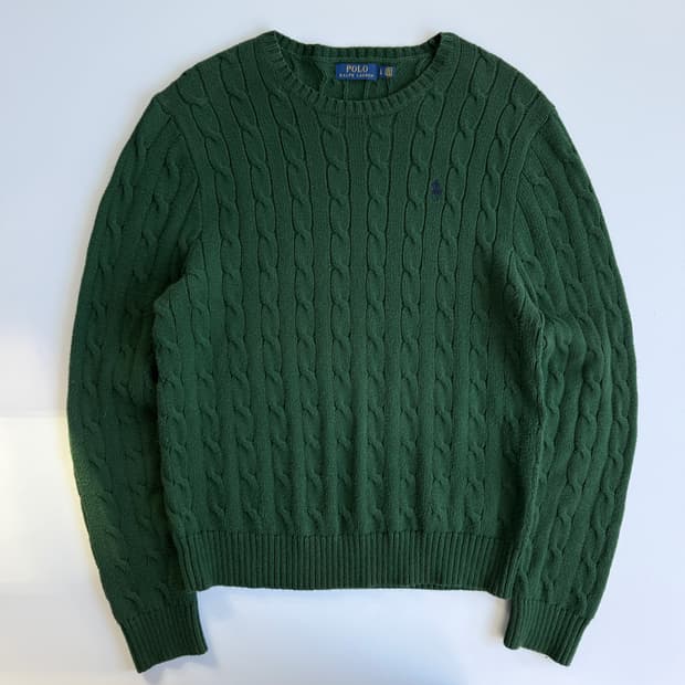 Polo  폴로 랄프로렌 자수 코튼 그린 꽈배기 니트 