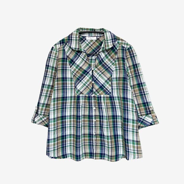 Round Collar Check Shirt – Yellow Green