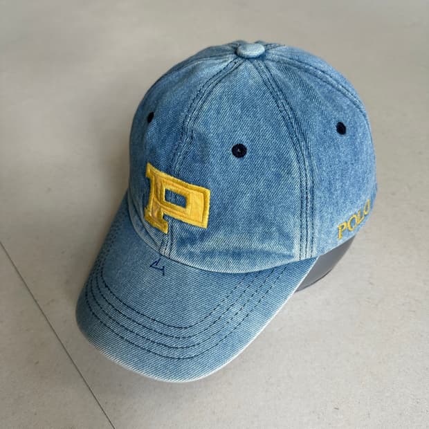 90s 폴로 랄프로렌 MADE IN USA 데님 P패치 레더스트랩 볼캡