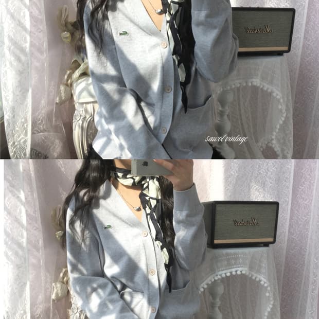 Lacoste gray knit cardigan