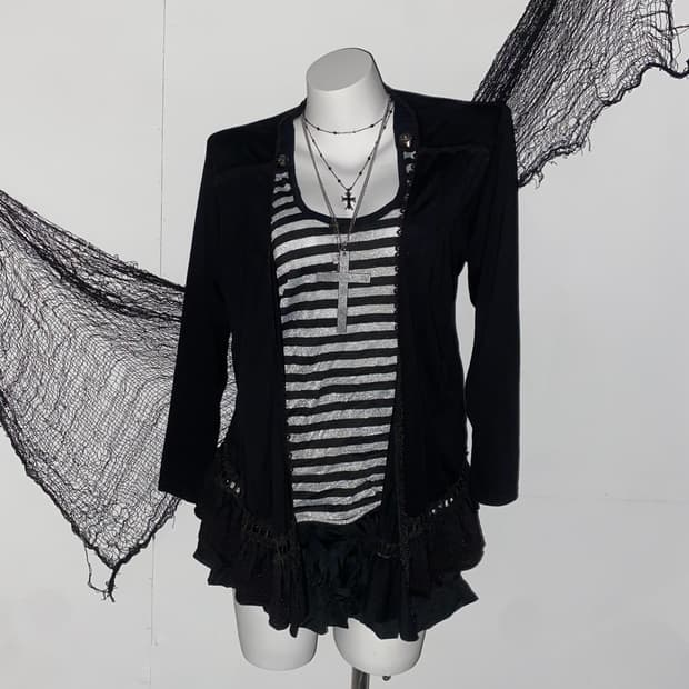 ꒰ঌ 글리터 스트라이프 펑크 고딕 세트 ໒꒱