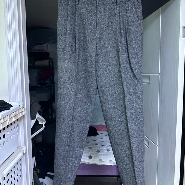 울 투턱 헤링본 슬랙스