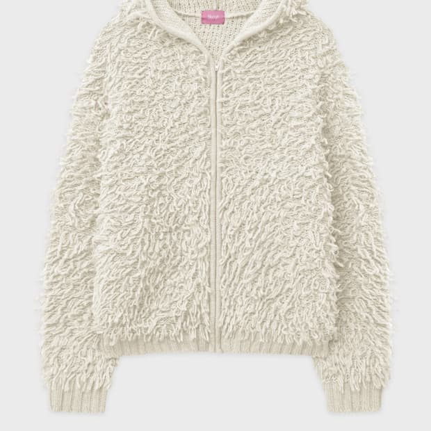 시눈  Sinoon Fringe Hooded Knit Zip-up