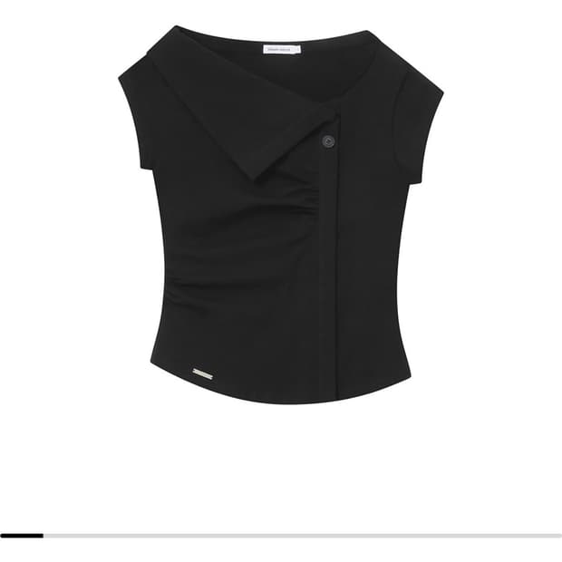 미세키서울 Folding collar shirring top BLACK