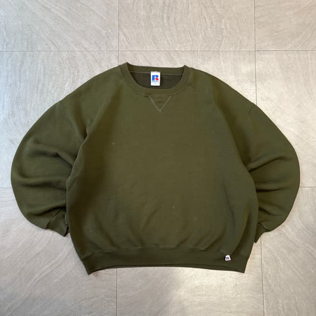 90s 90년대 멕시코 생산 러셀 블랭크 카키 스웻셔츠