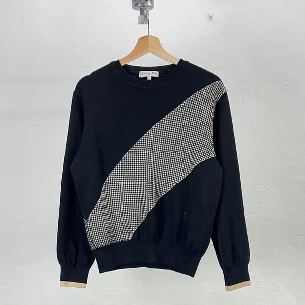 90s 크리스찬 디올 하운드 투스 배색 니트 스웨터