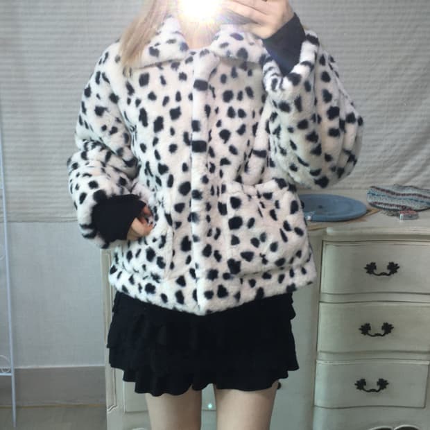 jpn vintage 레오파드 퍼 카라 자켓 