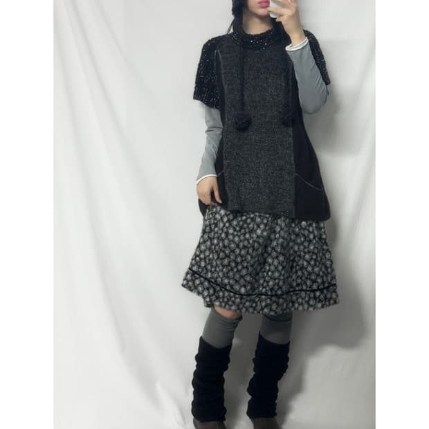 포켓 니트 플러피 스커트 2pcs SET