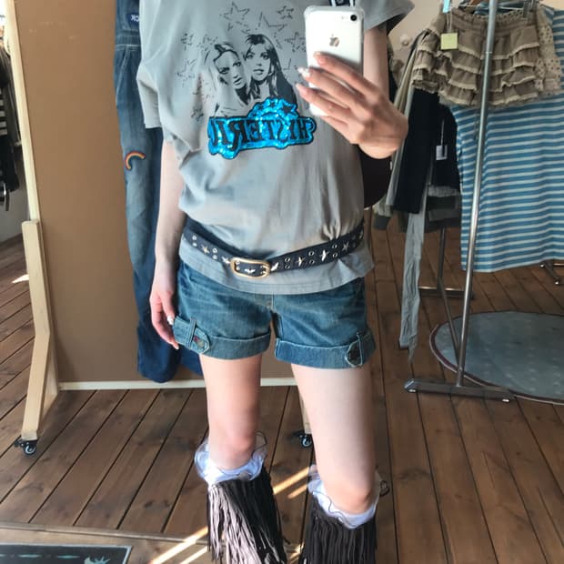 히스테릭글래머 카키 스팽글 티셔츠