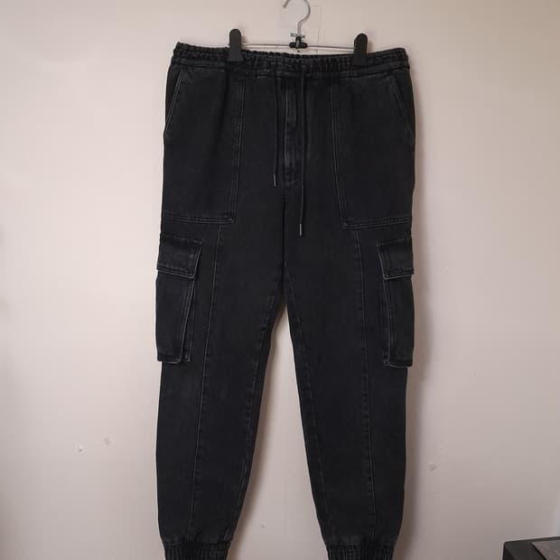 22SS 준지  밴딩 카고조거 블랙 데님팬츠 48/32"~34"