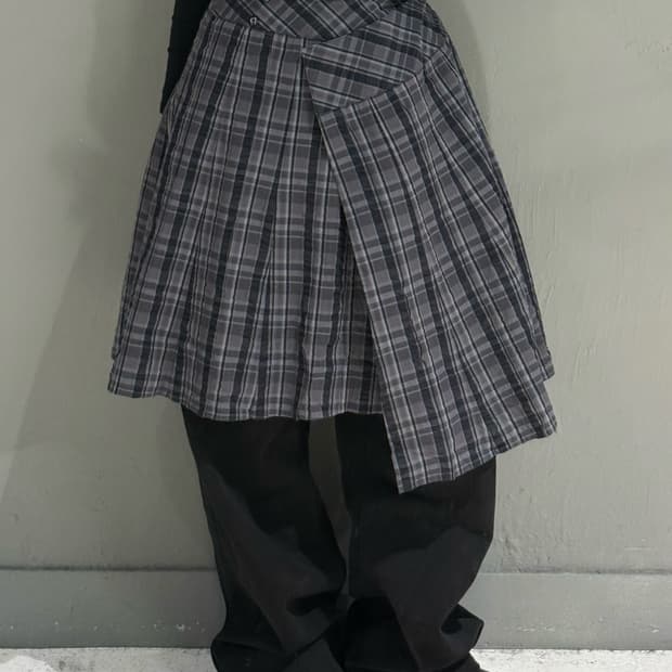 check pattern wrap design midi skirt