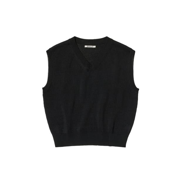 FLAT YARN RIB KNIT VEST BLACK