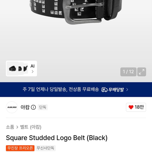 아캄 스터드 벨트 블랙 팔아용