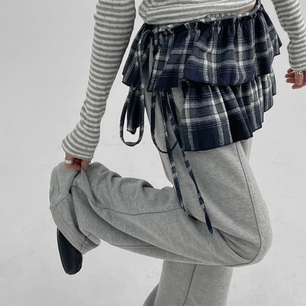 블랙업 리마팜 체크 미니 레이어드 랩스커트