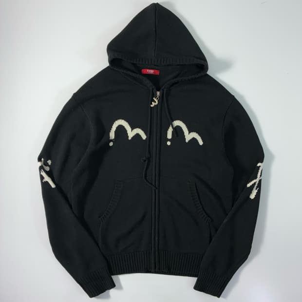 Evisu  에비수 90,s 다이콕 블랙 후드 니트집업