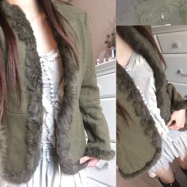 ꧁Daniel green aesthetic fur jacket꧂퍼 자켓