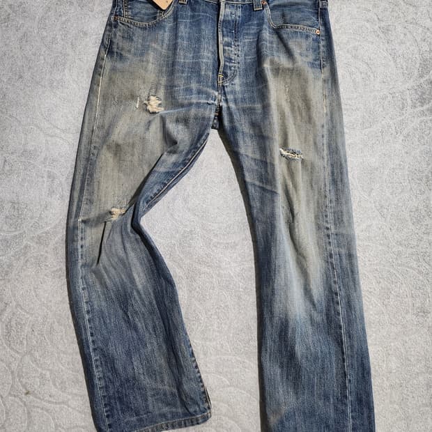 리바이스 501 중청 빈티지 데미지 청바지-34 