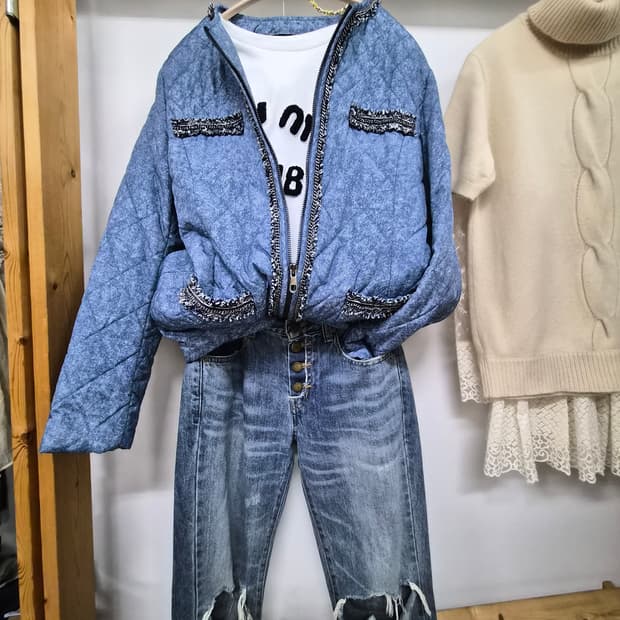 지컷 체인 퀼팅집업자켓