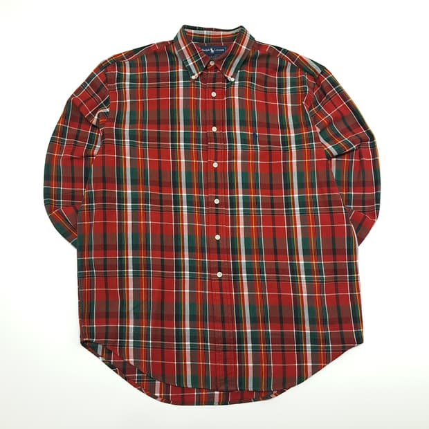 CN874 L 폴로 랄프로렌 크리스마스 타탄체크 플란넬 긴팔 셔츠 남방