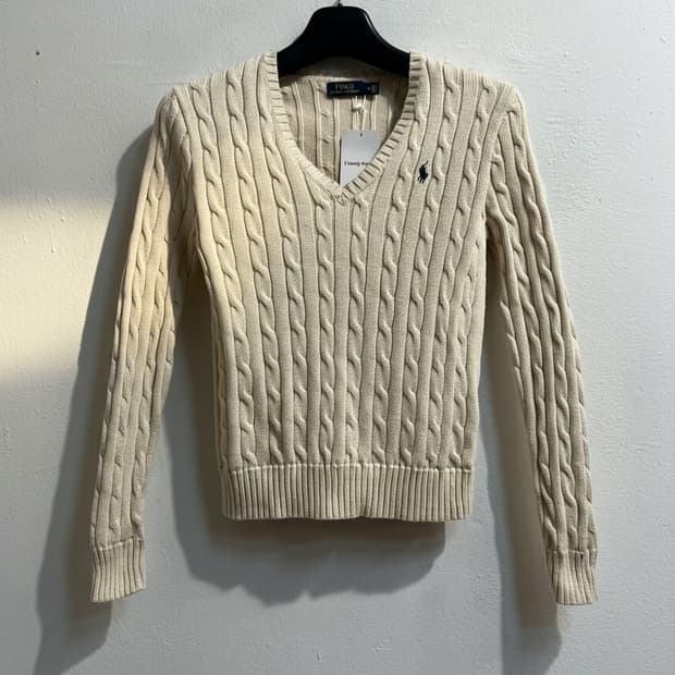 폴로 랄프로렌 아이보리 브이넥 니트