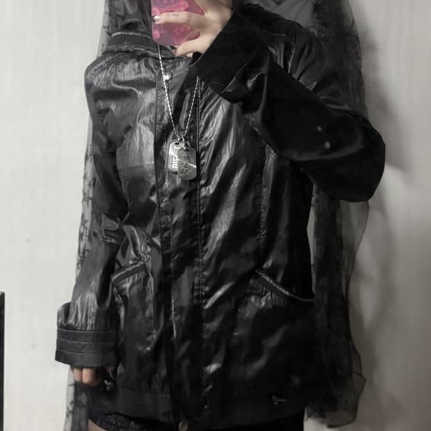 펑크 블랙 후드 자켓 