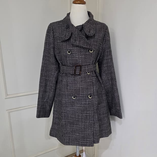 빈티지)모리걸st 라떼오네히메갸루 y2k 트위드 벨트 더블버튼 코트