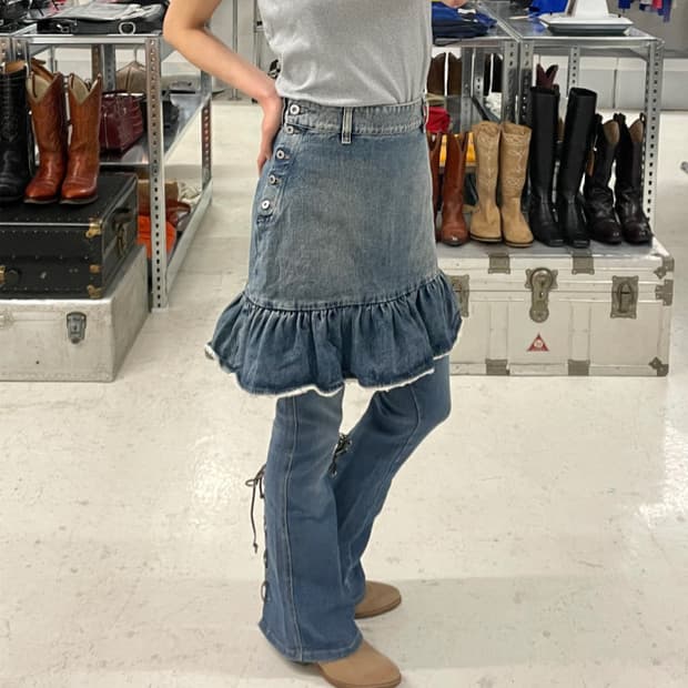 VTG lace-up denim boots cut 레이스업 데님 부츠컷