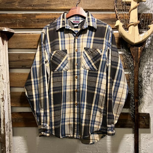 [M]80's JC Penney BIG MAC 블루 타탄체크 플란넬 셔츠