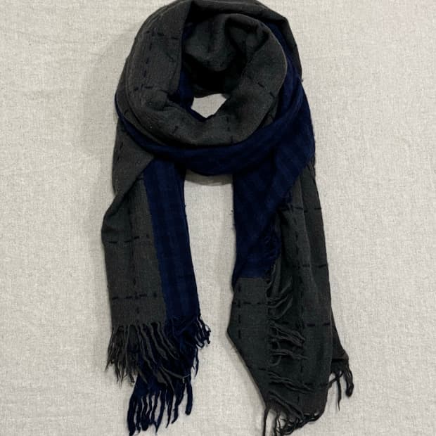 요지야마모토 바이컬러 체크 울 머플러