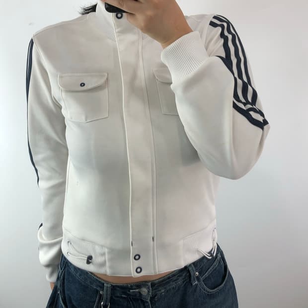 [S] 아디다스 화이트 삼선 트랙 집업