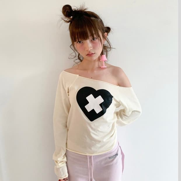 샵페어리 cross heart cut off 컷 오프 티셔츠