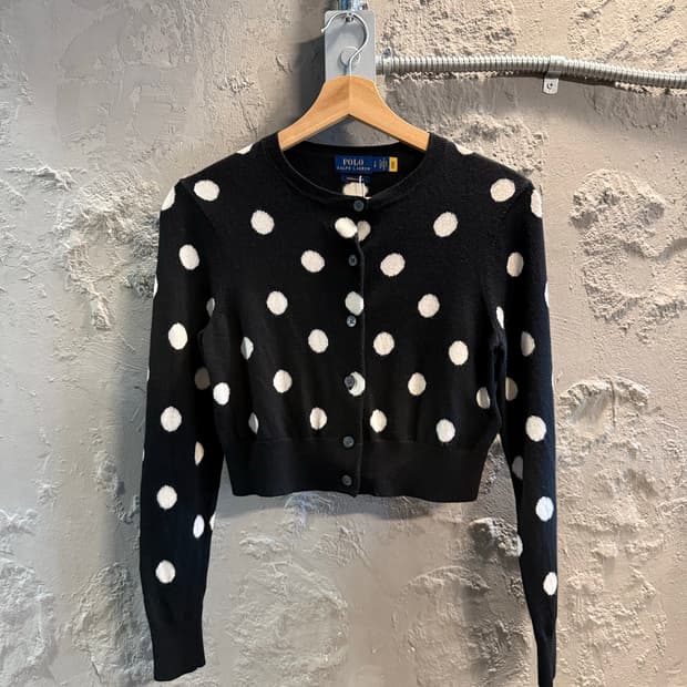 폴로 랄프로렌 크롭 폴카 도트 메리노울 가디건 블랙 S